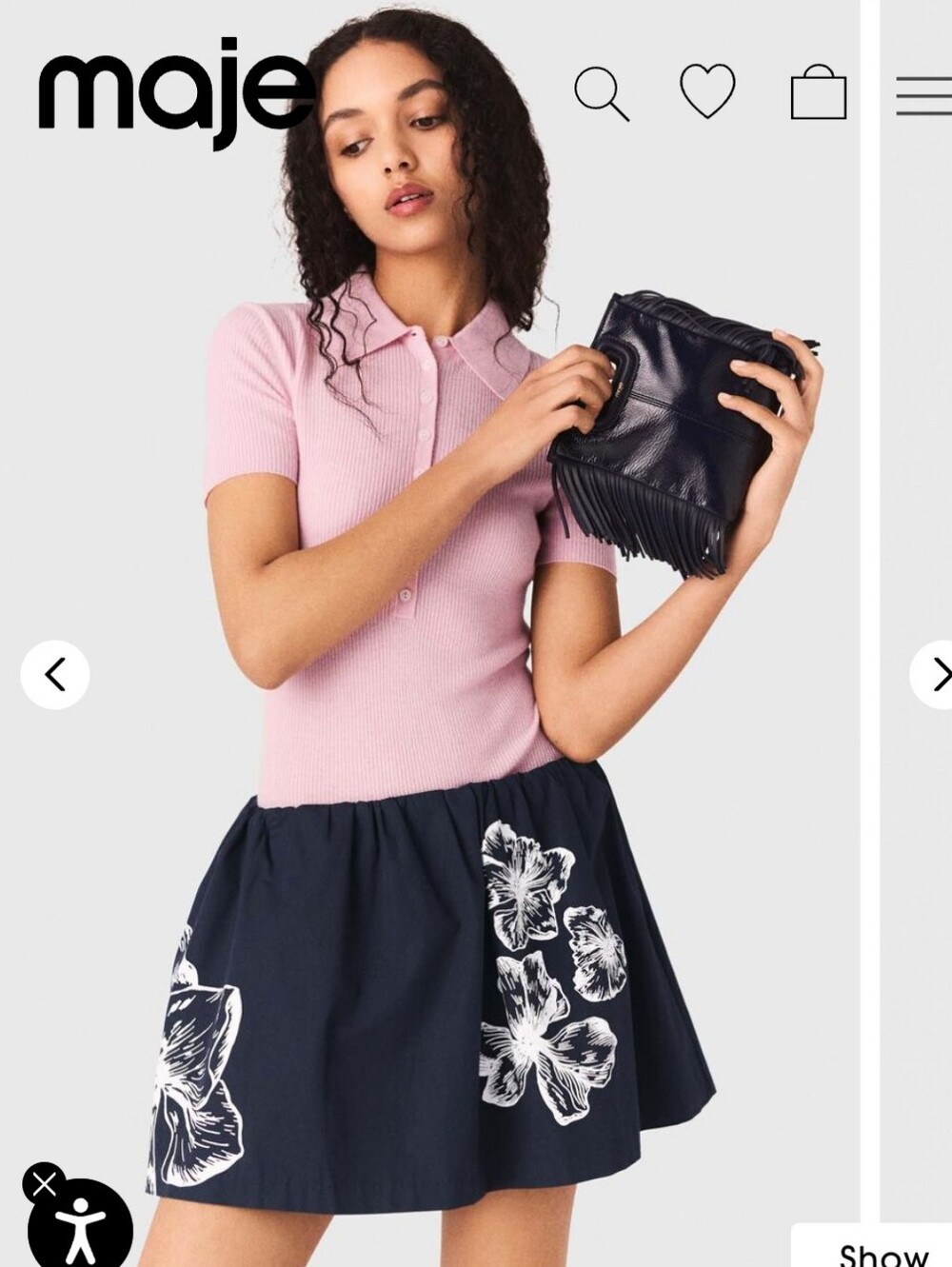 Maje Navy Floral A-Line Skirt